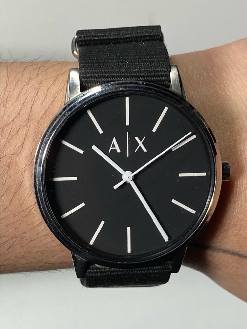 A/X Armani Exchange Black Dial Watch with Black Nylon Strap